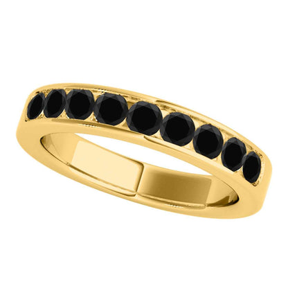 1.00 Carat Natural Black Diamond Channel Set Wedding Band In 14K Rose White & Yellow Gold