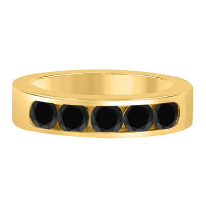 1.00 Carat Channel Set Black Diamond Five Stone Wedding Band In 14K Rose White & Yellow Gold