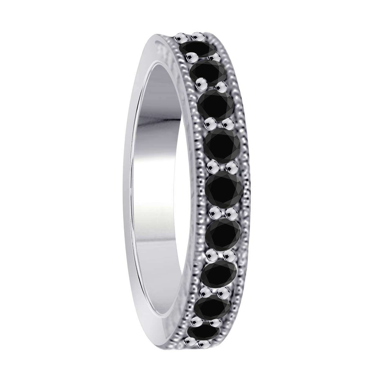 1.00 Carat Natural Black Diamond Prong Set Wedding Band In 10K Rose White & Yellow Gold