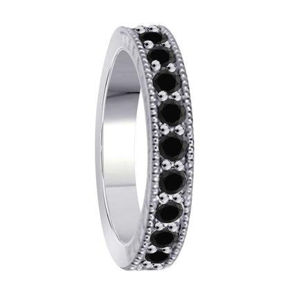 10K Rose White & Yellow Gold 1.55 Carat Black Diamond Prong Set Wedding Band For Women