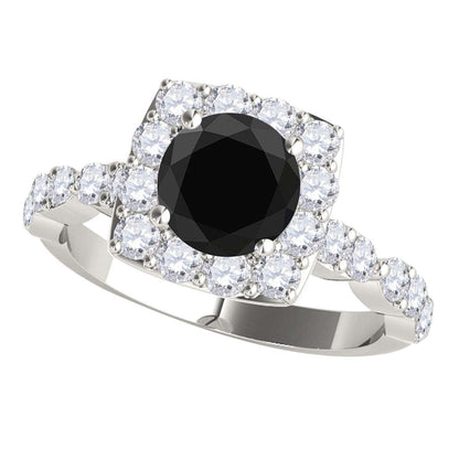 2.08 Carat Bridal Set Black and White Diamond Halo Engagement Ring In 14K Rose White & Yellow Gold