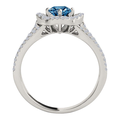 1.50 Carat Halo Blue & White Diamond Engagement Wedding Ring In 14K Solid White Rose & Yellow Gold