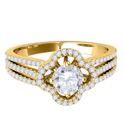 1.00 Carat Glitzy Halo Diamond Engagement Wedding Ring In 14K Solid Rose White & Yellow Gold