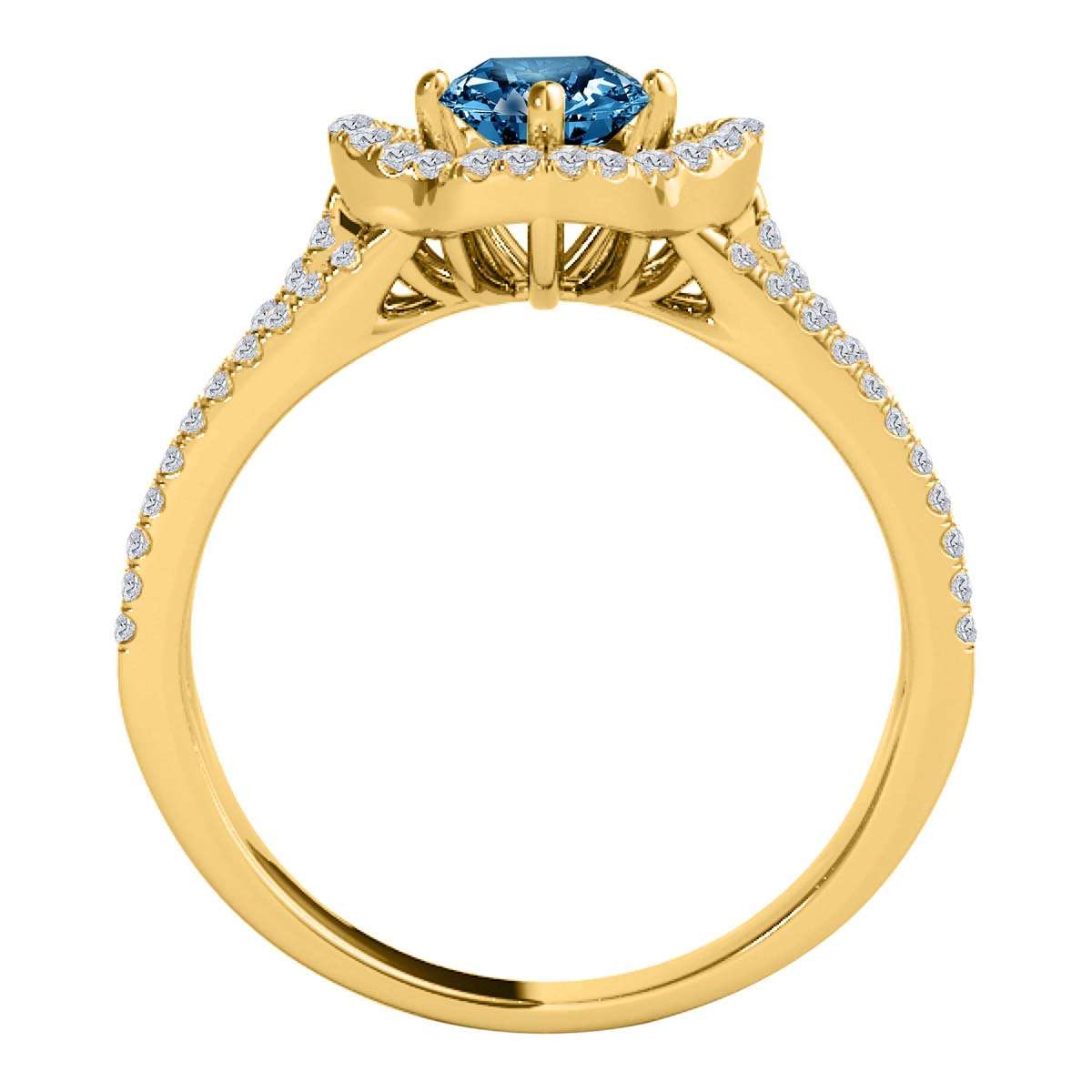 1.50 Carat Halo Blue & White Diamond Engagement Wedding Ring In 14K Solid White Rose & Yellow Gold