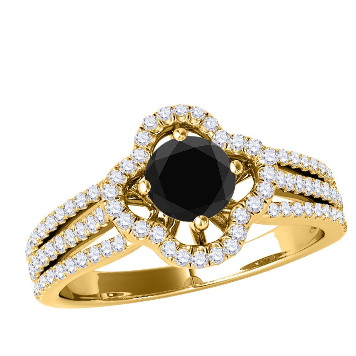 1.50 Carat Halo Black Diamond Wedding Engagement Ring In 14K Yellow Rose & White Gold