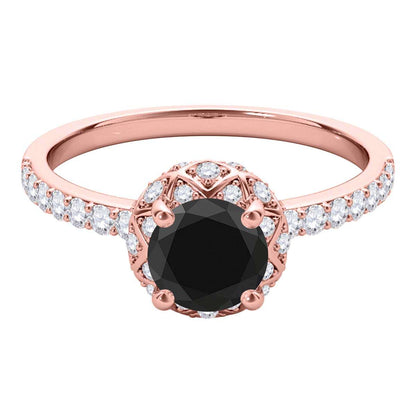 1.25 Carat Black & White Diamond Engagement Wedding Prong Set Rings In 14K Solid White, Yellow & Rose Gold