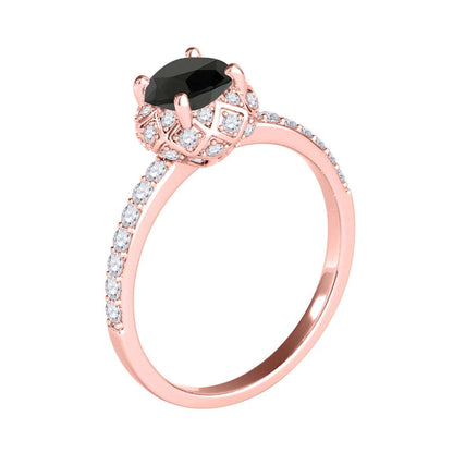 1.25 Carat Black & White Diamond Engagement Wedding Prong Set Rings In 14K Solid White, Yellow & Rose Gold