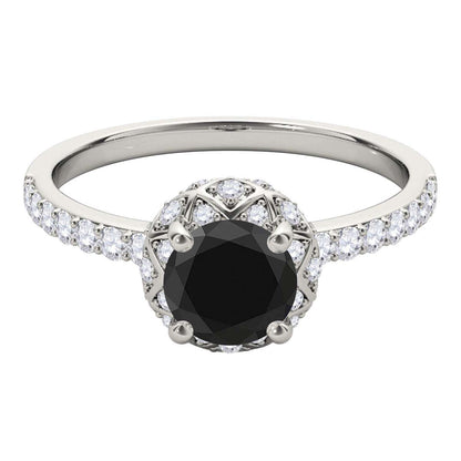 1.25 Carat Black & White Diamond Engagement Wedding Prong Set Rings In 14K Solid White, Yellow & Rose Gold