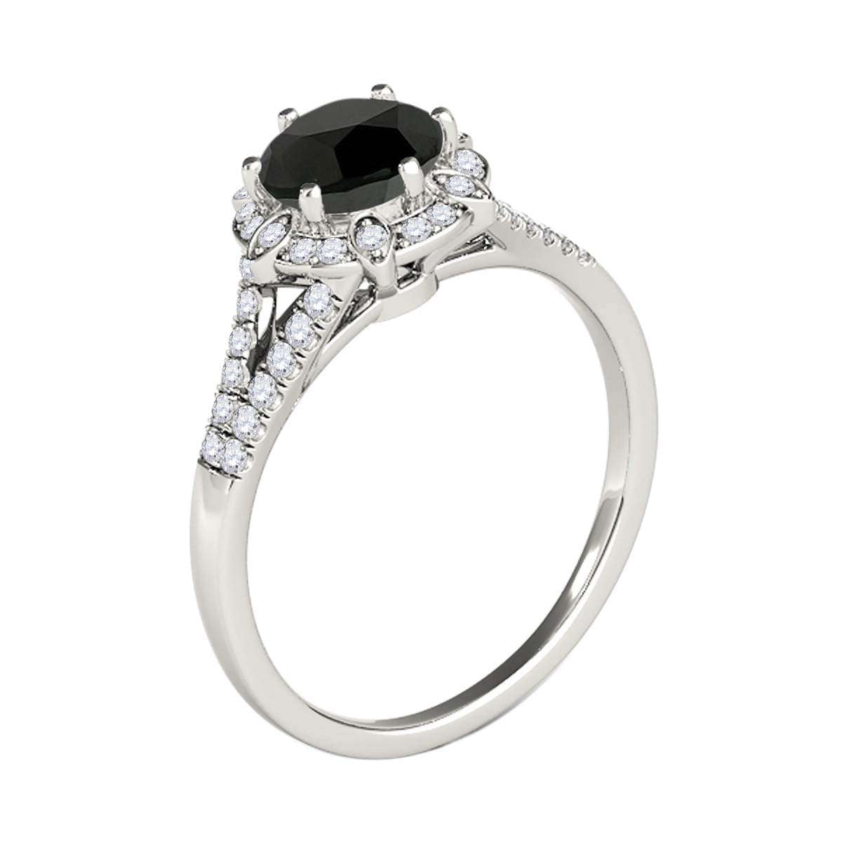 1.00 Carat Halo Natural Black Diamond Engagement Rings In 10K Rose White & Yellow Solid Gold