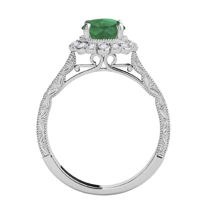 1.1 Carat Natural Emerald And White Diamond Gemstone Rings For Women In 10K Solid White Rose & Yellow Gold