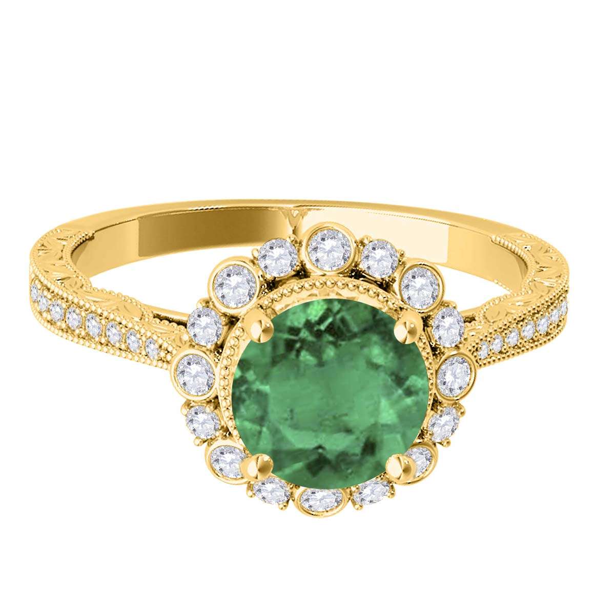 1.1 Carat Natural Emerald And White Diamond Gemstone Rings For Women In 10K Solid White Rose & Yellow Gold