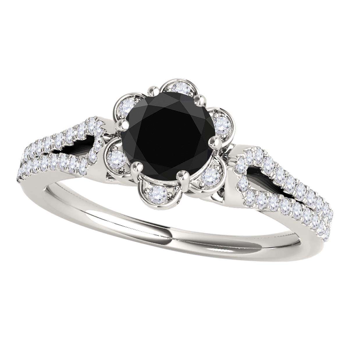 1/2 Carat Halo Black Diamond split shank Engagement Rings For Women In 14K Rose White & Yellow Gold