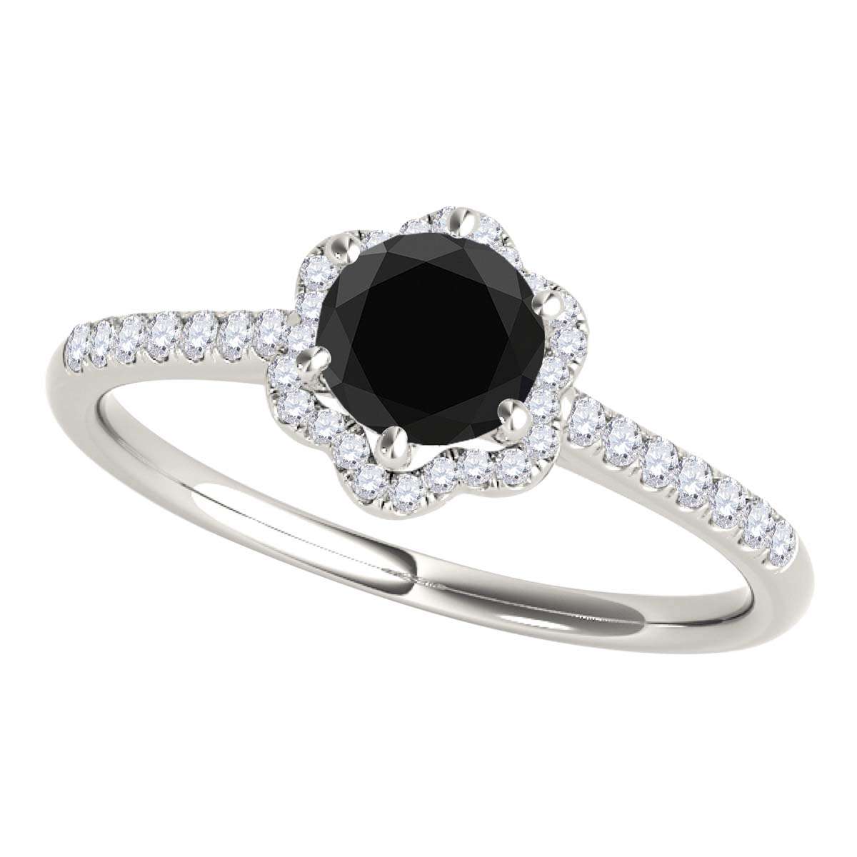 1/2 Carat Halo Black & White Diamond Engagement Rings For Women in 10K Rose White & Yellow Gold