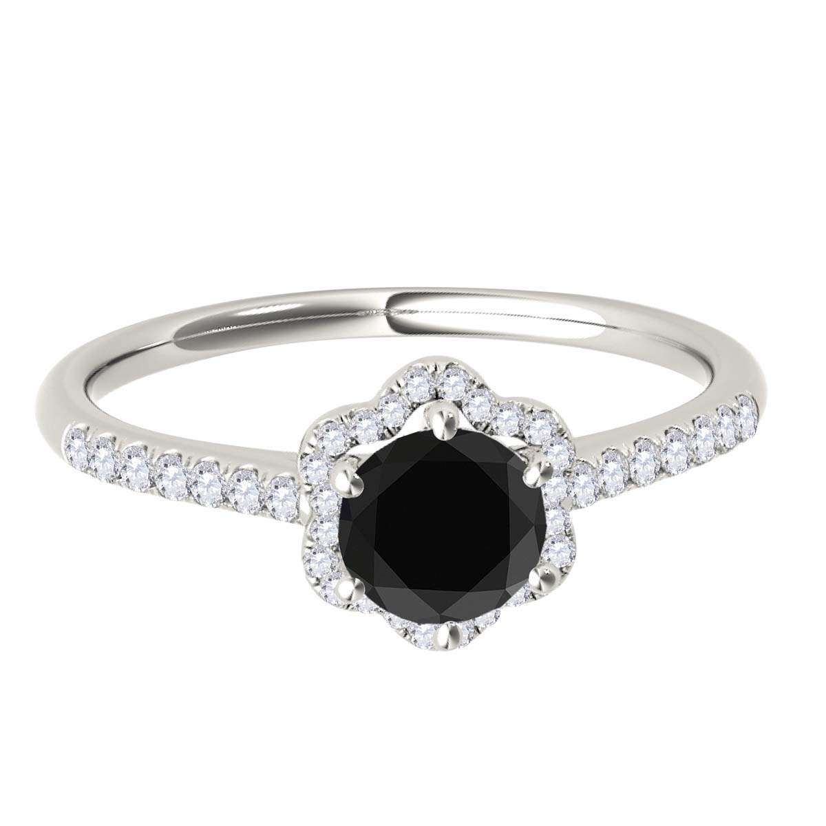 1/2 Carat Halo Black & White Diamond Engagement Rings For Women in 10K Rose White & Yellow Gold