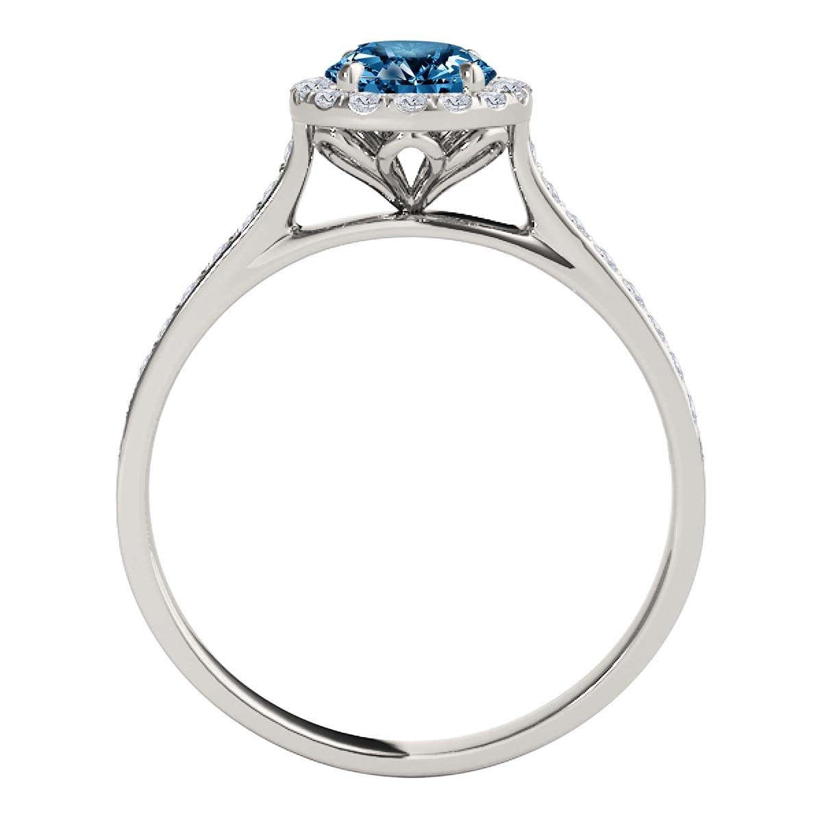 0.75 Carat Blue and White Halo Diamond Engagement Wedding Prong Set Ring In 14K Solid Rose White & Yellow Gold