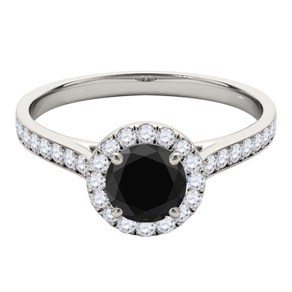 0.75 Carat Black and White Halo Diamond Engagement Wedding Prong Set Ring In 14K Solid Rose White & Yellow Gold