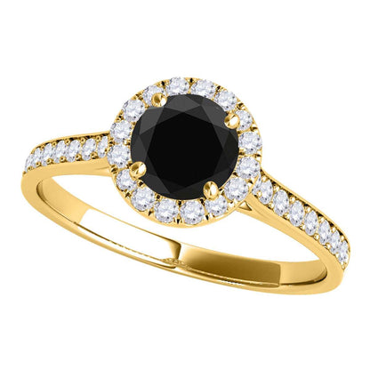 0.75 Carat Black and White Halo Diamond Engagement Wedding Prong Set Ring In 14K Solid Rose White & Yellow Gold