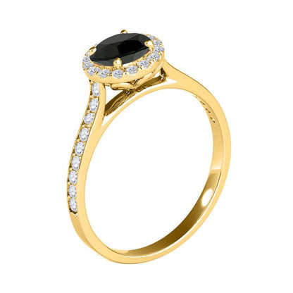 0.75 Carat Black and White Halo Diamond Engagement Wedding Prong Set Ring In 14K Solid Rose White & Yellow Gold