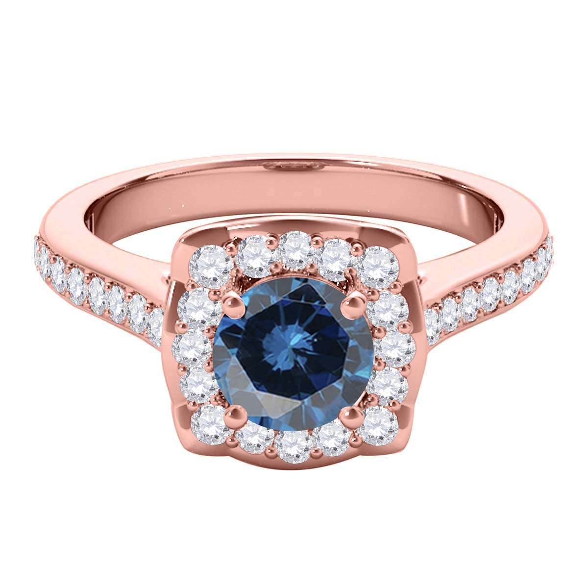 0.75 Carat Blue Halo Diamond Engagement Wedding Ring For Women In 14K Rose White & Yellow Solid Gold