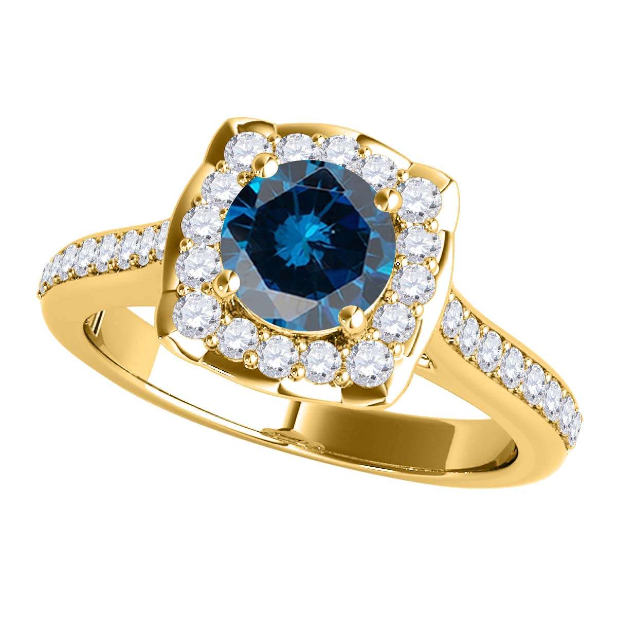 0.75 Carat Blue Halo Diamond Engagement Wedding Ring For Women In 14K Rose White & Yellow Solid Gold