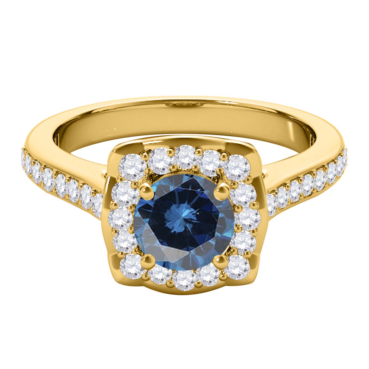 0.75 Carat Blue Halo Diamond Engagement Wedding Ring For Women In 14K Rose White & Yellow Solid Gold