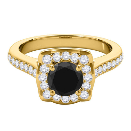 0.75 Carat Black Halo Diamond Engagement Wedding Ring For Women In 14K Rose White & Yellow Solid Gold