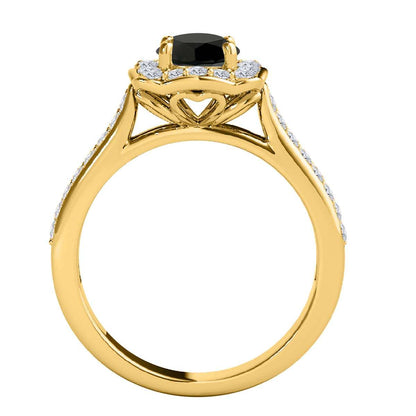 0.75 Carat Black Halo Diamond Engagement Wedding Ring For Women In 14K Rose White & Yellow Solid Gold