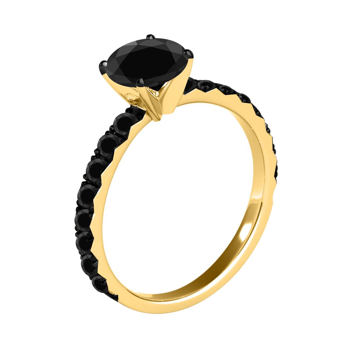 2.00 Carat Black Diamond Black Rhodium Plated Engagement Solitaire Ring In 10K Rose White & Yellow Gold