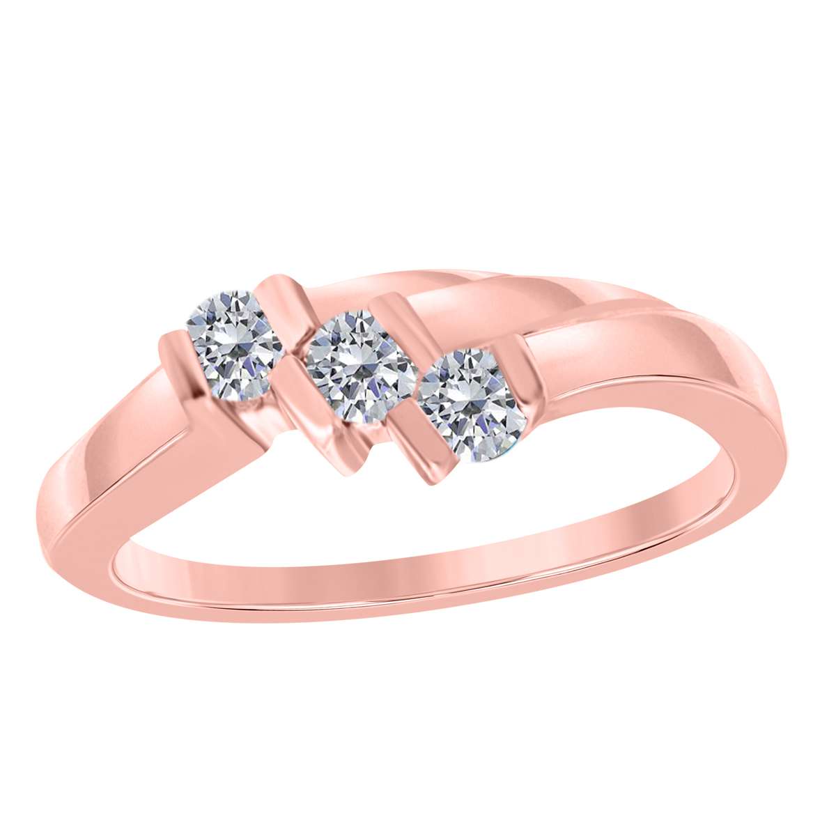 0.20 Carat Diamond Channel Set 3 Stone Wedding Ring In 10K Yellow White & Rose Gold