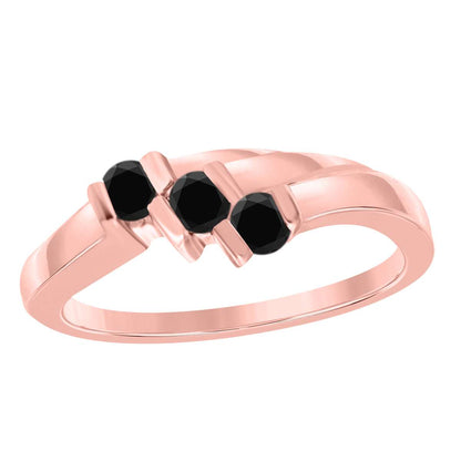 0.20 Carat Black Diamond Channel Set 3 Stone Wedding Ring In 10K Yellow White & Rose Gold