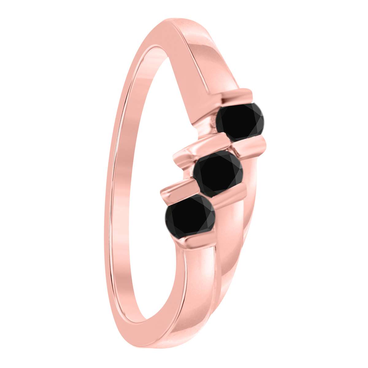 0.20 Carat Black Diamond Channel Set 3 Stone Wedding Ring In 10K Yellow White & Rose Gold