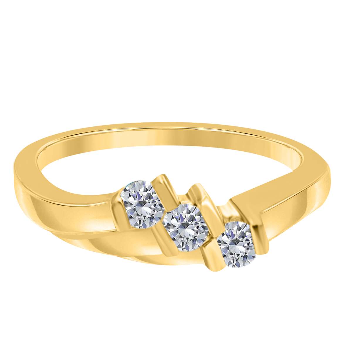 0.20 Carat Diamond Channel Set 3 Stone Wedding Ring In 10K Yellow White & Rose Gold