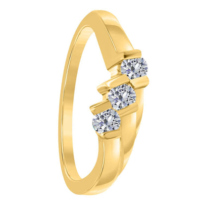 0.20 Carat Diamond Channel Set 3 Stone Wedding Ring In 10K Yellow White & Rose Gold