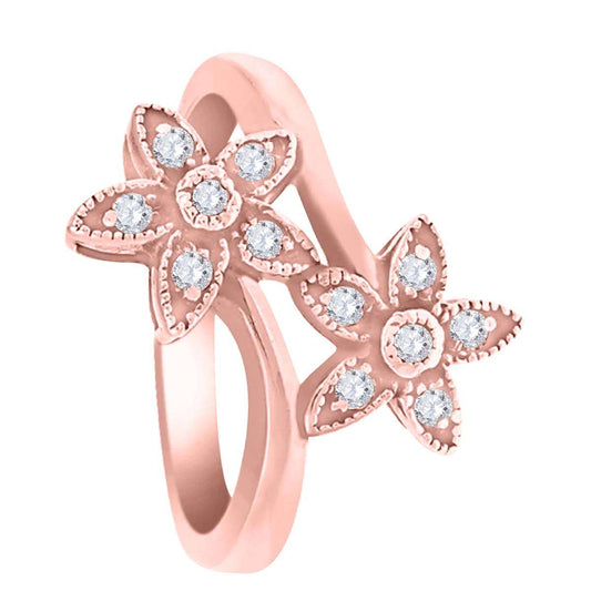 0.20 Carat Diamond Flower-Shaped Engagement Ring in 10K White, Rose, or Yellow Gold Mauli Jewels