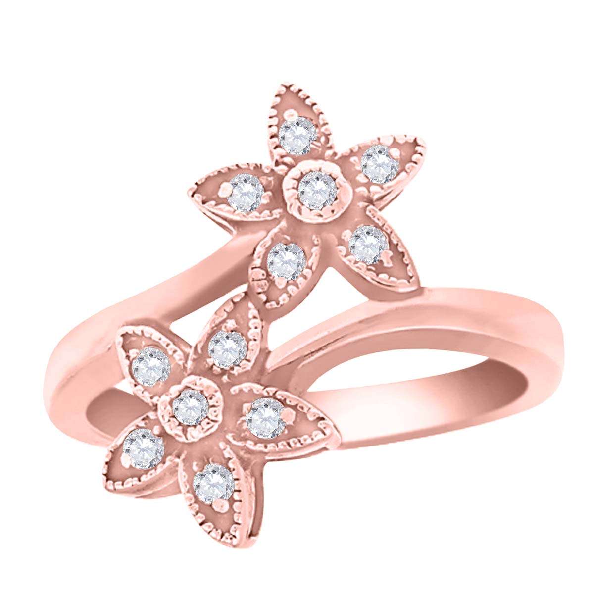 0.20 Carat Diamond Flower Shaped Wedding Engagement Ring10K White/ Rose & Yellow Gold