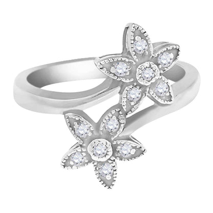 0.20 Carat Diamond Flower Shaped Wedding Engagement Ring10K White/ Rose & Yellow Gold