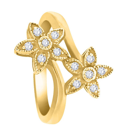 0.20 Carat Diamond Flower Shaped Wedding Engagement Ring10K White/ Rose & Yellow Gold