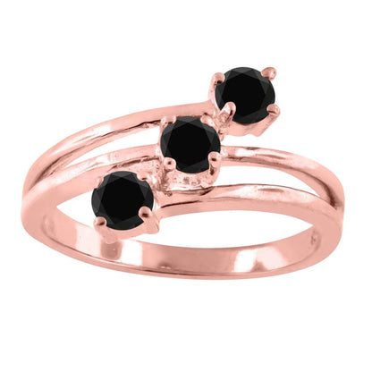 1/2 Carat Three Stone Black Diamond Prong Set Engagement Wedding Rings In 10K Rose White & Yellow Gold