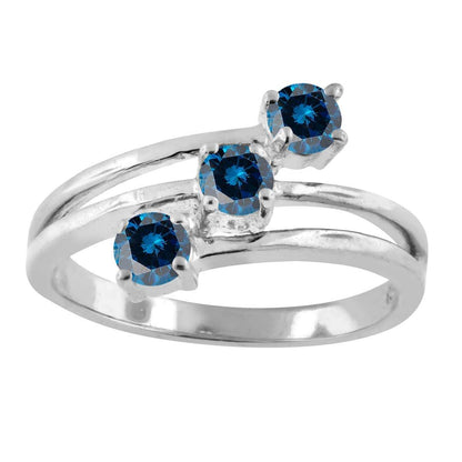 0.50 Carat Blue Three Stone Prong Set Diamond Engagement Rings In 10K Rose White & Yellow Gold