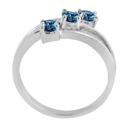 0.50 Carat Blue Three Stone Prong Set Diamond Engagement Rings In 10K Rose White & Yellow Gold