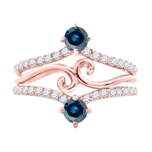 0.75 Carat Blue and White Diamond Two Stone Wedding Engagement Band for Women in 10K Rose, White & Yellow Gold Mauli Jewels