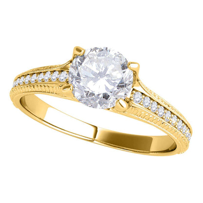 0.75 Carat Brilliant Cut Diamond Milgrained Engagement Ring prong 14K Solid Rose Yellow & White Gold