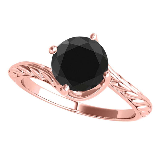 Mauli Jewels 1.00 Carat Sparkling Black Diamond Art Deco Solitaire Engagement Ring Prong 10K White Yellow Rose Gold