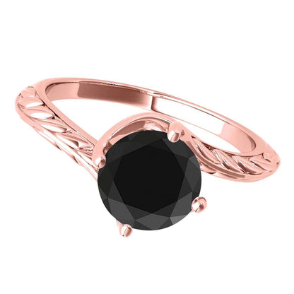 Mauli Jewels 1.00 Carat Sparkling Black Diamond Art Deco Solitaire Engagement Ring Prong 10K White Yellow Rose Gold