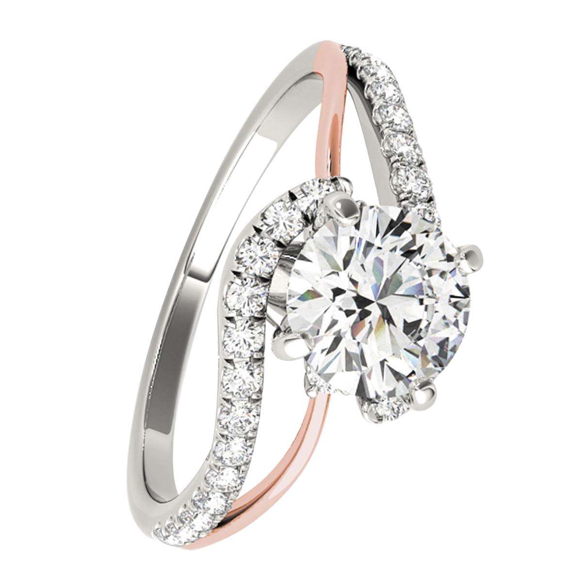 1.00 Carat Diamond Twisted Shank Two-tone Engagement Wedding Ring In 14K Rose & White Gold