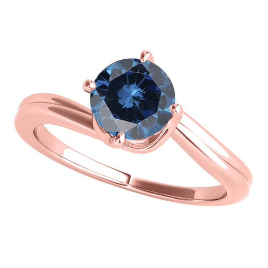 MAULI JEWELS 1.00 Carat Round Blue Diamond Prong Set Classic Solitaire Ring In 10K Solid Rose White Yellow Gold,