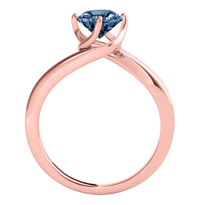 MAULI JEWELS 1.00 Carat Round Blue Diamond Prong Set Classic Solitaire Ring In 10K Solid Rose White Yellow Gold,