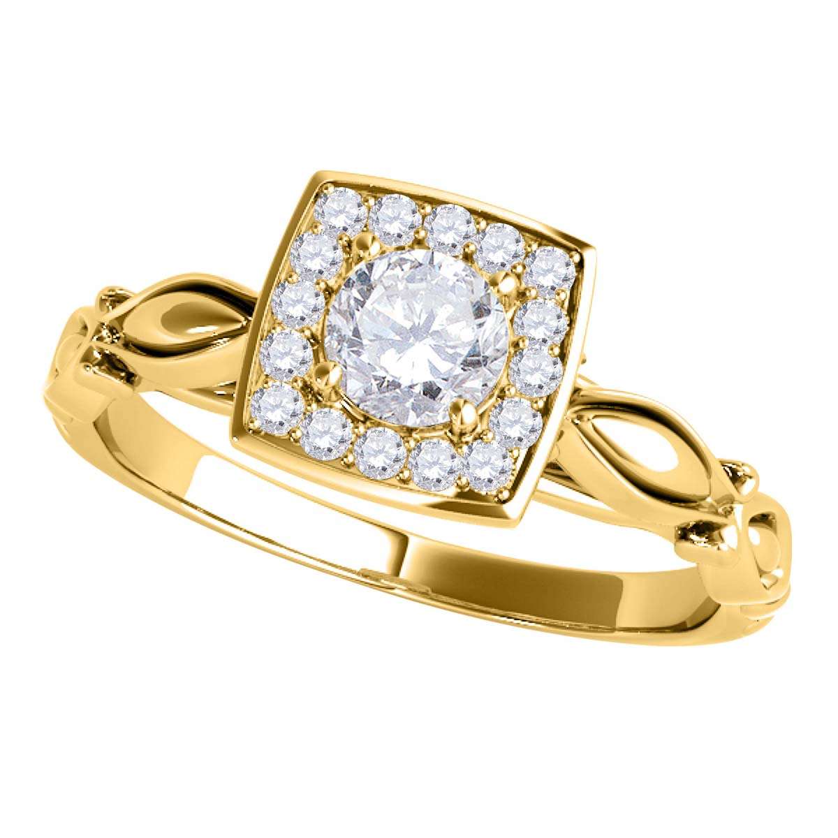 0.50 Carat Halo Diamond Engagement Rings For Women In 14K Solid Rose White & Yellow Gold