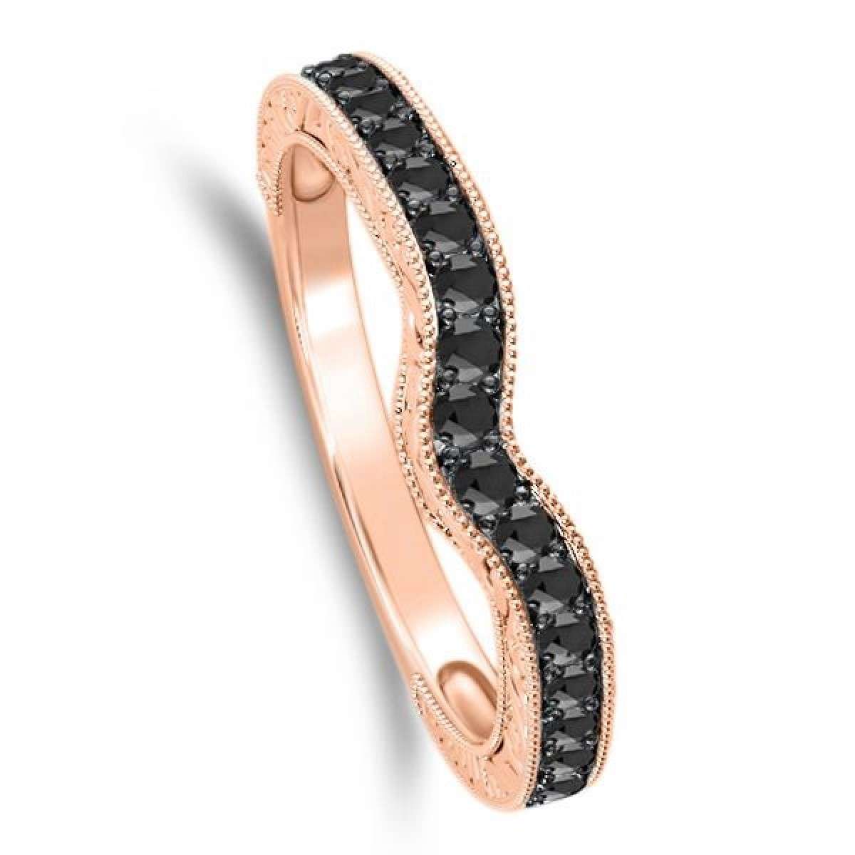 Mauli Jewels 0.35 Carat Black Diamond Wedding Band - 4 Prong Design with Black Rhodium Plating in 10K White, Yellow & Rose Gold