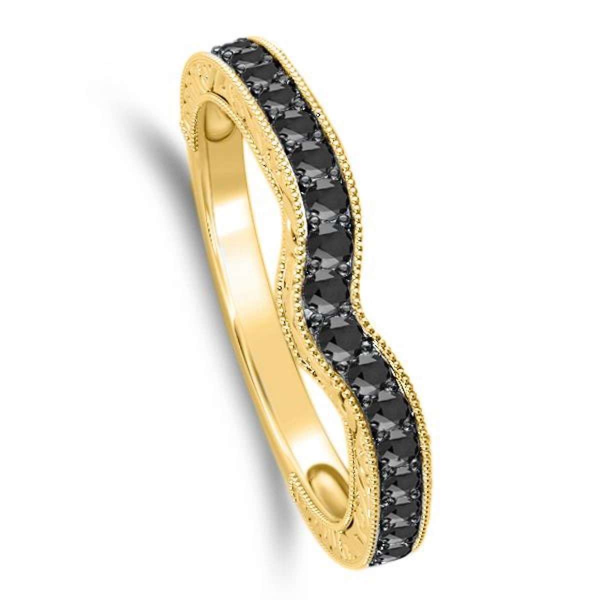 Mauli Jewels 0.35 Carat Black Diamond Wedding Band - 4 Prong Design with Black Rhodium Plating in 10K White, Yellow & Rose Gold